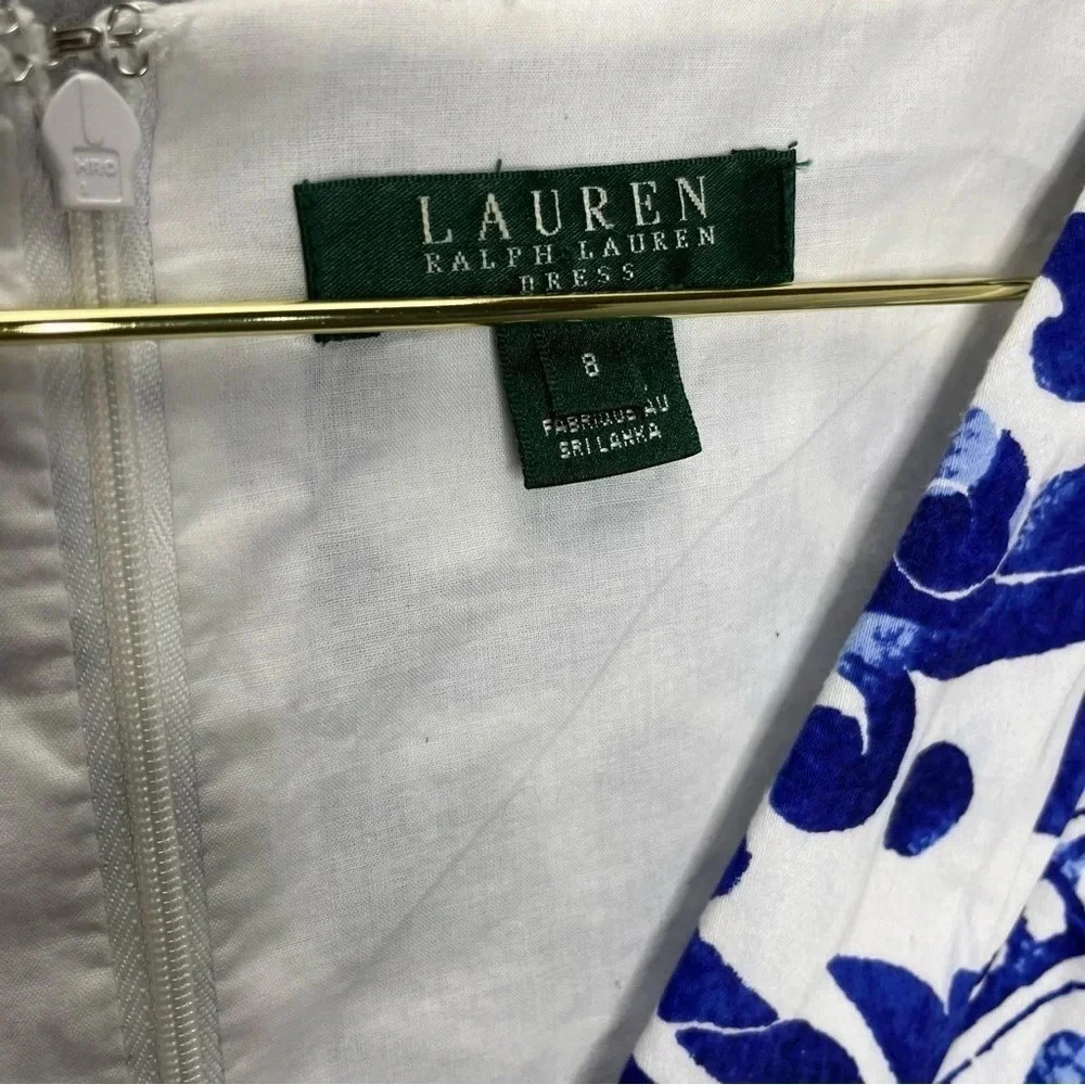 Lauren Ralph Lauren Empire Waist Dress V Neck Blue Floral Printed - Picture 3 of 7